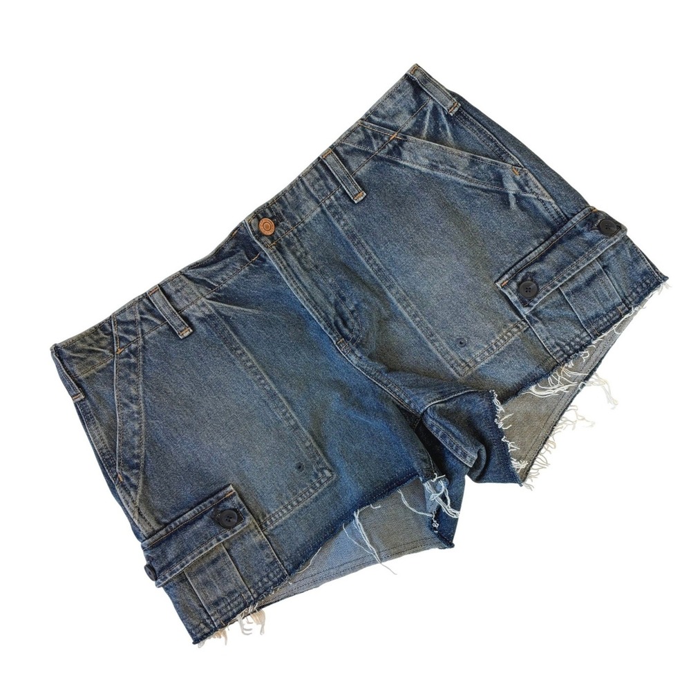 Gap Denim Cargo Shorts Blue Womens Size 10 Raw Hem High Rise Utility Cut Offs